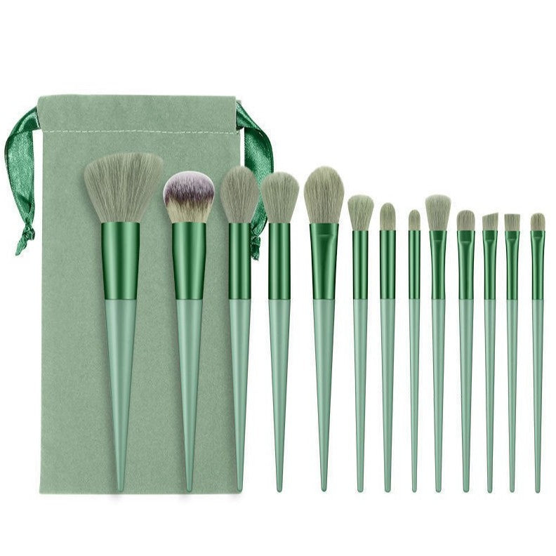 Set 13 Pensule Machiaj Profesionale, Kit Complet pentru Fond de Ten, Contur si Fard Pleoape, Fibre Ultra-Fine Super Soft, Maner Ergonomic, Verde