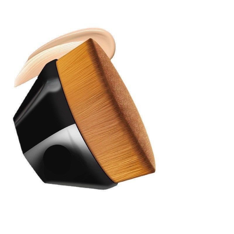 Pensula Kabuki Lata pentru Fond de Ten, Design Forma Petala, Multifunctionala pentru Pudra si Blush, Maner Ergonomic, Negru, Carcasa Protectie Inclusa