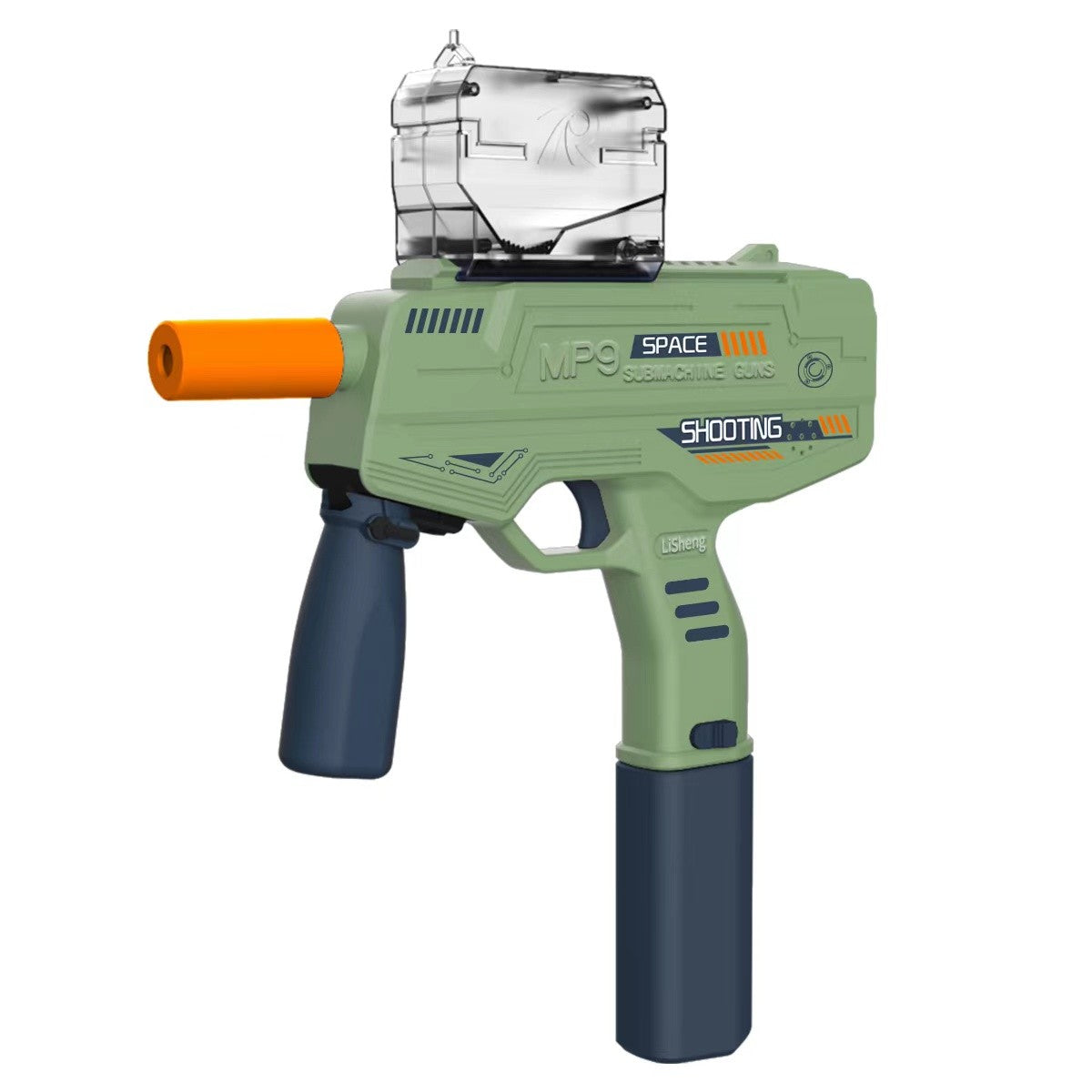 Pistol Mitraliera Mp9 Electric cu Bile de Gel, Blaster cu Tragere Automata in Rafala, Include 5000 Bile si Ochelari Protectie, Incarcare USB, 40.1 x 31.6 cm, Verde