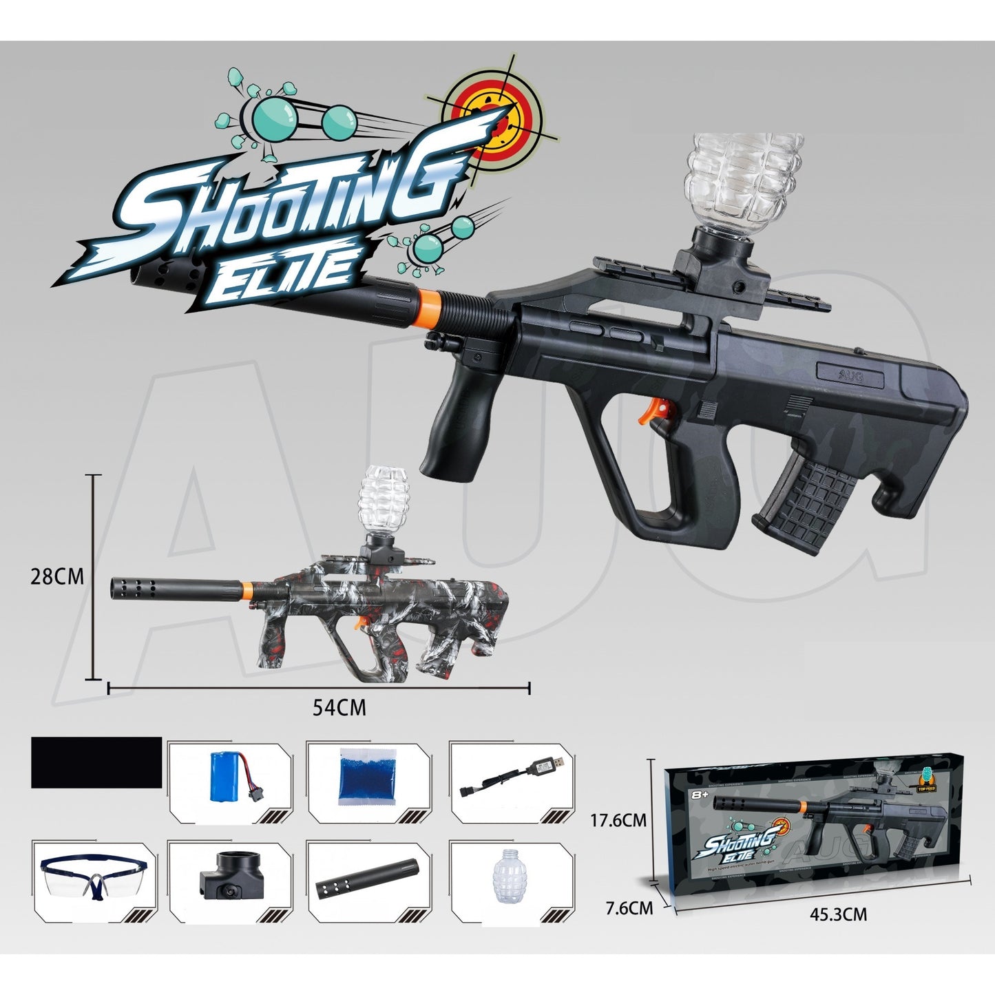 Pistol Mitraliera de Jucarie Electrica cu Bile de Gel, Blaster cu Tragere Automata in Rafala, Plastic Rezistent, Distanta 15m, Include 5000 Bile si Ochelari de Protectie, Varsta 6+ Ani
