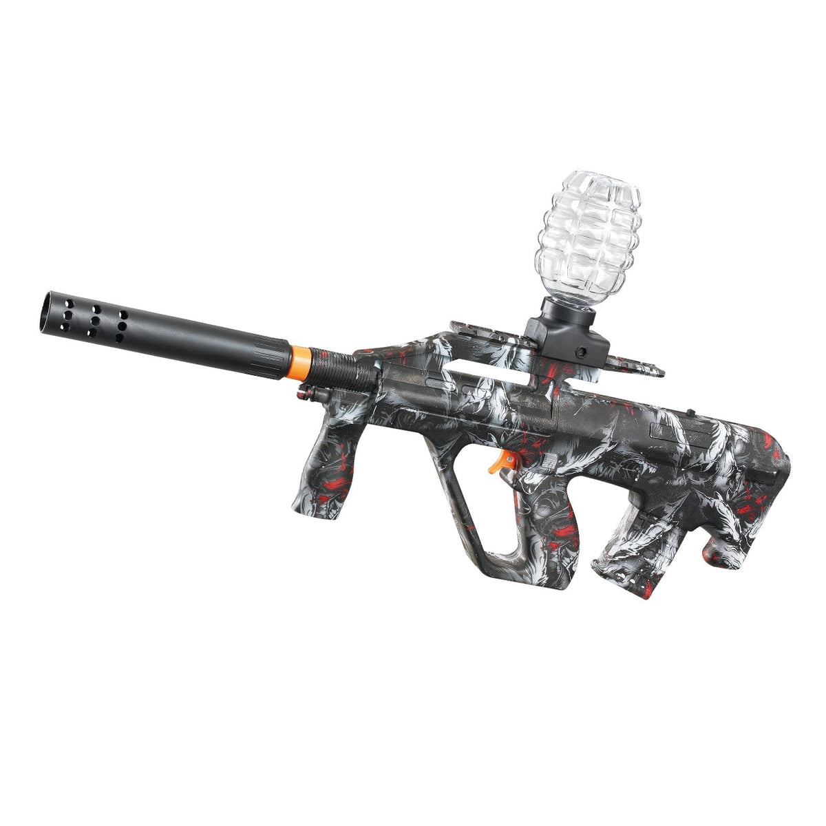 Mitraliera Electrica de Jucarie AUG, Pistol cu Bile de Gel si Hidrogel, Tragere Automata in Rafala, Plastic Dur, Include 5000 Bile si Ochelari Protectie, Incarcare USB, Negru/Gri