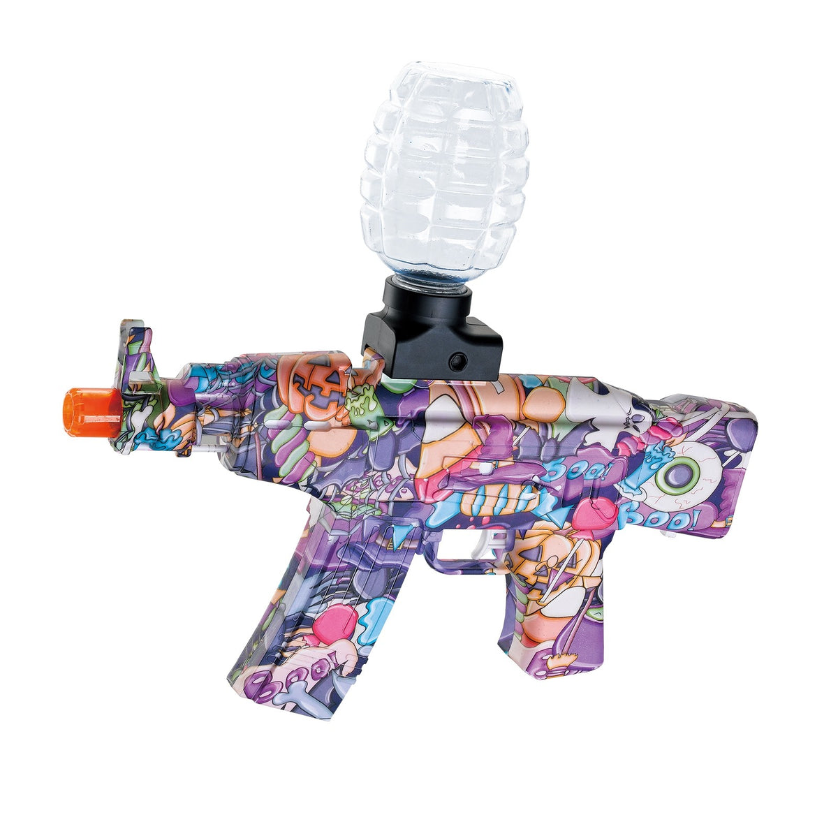 Mitraliera de Jucarie Electrica Gun Bluster, Pusca cu Bile de Gel, Tragere in Rafala, Acumulator Reincarcabil, include 1000 Bile si Ochelari Protectie, Model AK47, Mov, 28x31 cm