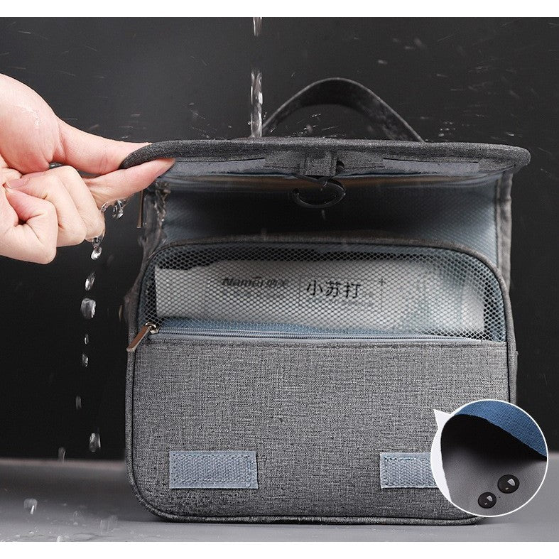 Geanta Cosmetice Voiaj si Organizator Toaleta, Impermeabila cu Agatatoare si 3 Compartimente, Material Textil Oxford, Gri, 22 x 12.5 x 9 cm