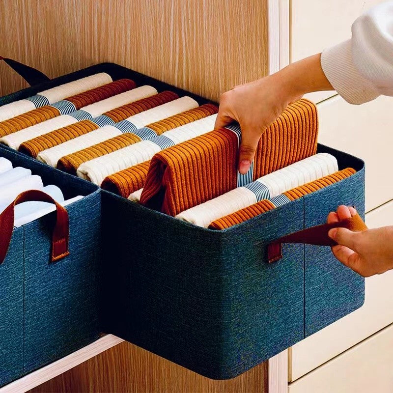 Cos Depozitare Textil Pliabil, Organizator Haine si Jucarii cu Fereastra Transparenta si Fermoar, Bumbac si In, 47x20x28 cm, Albastru