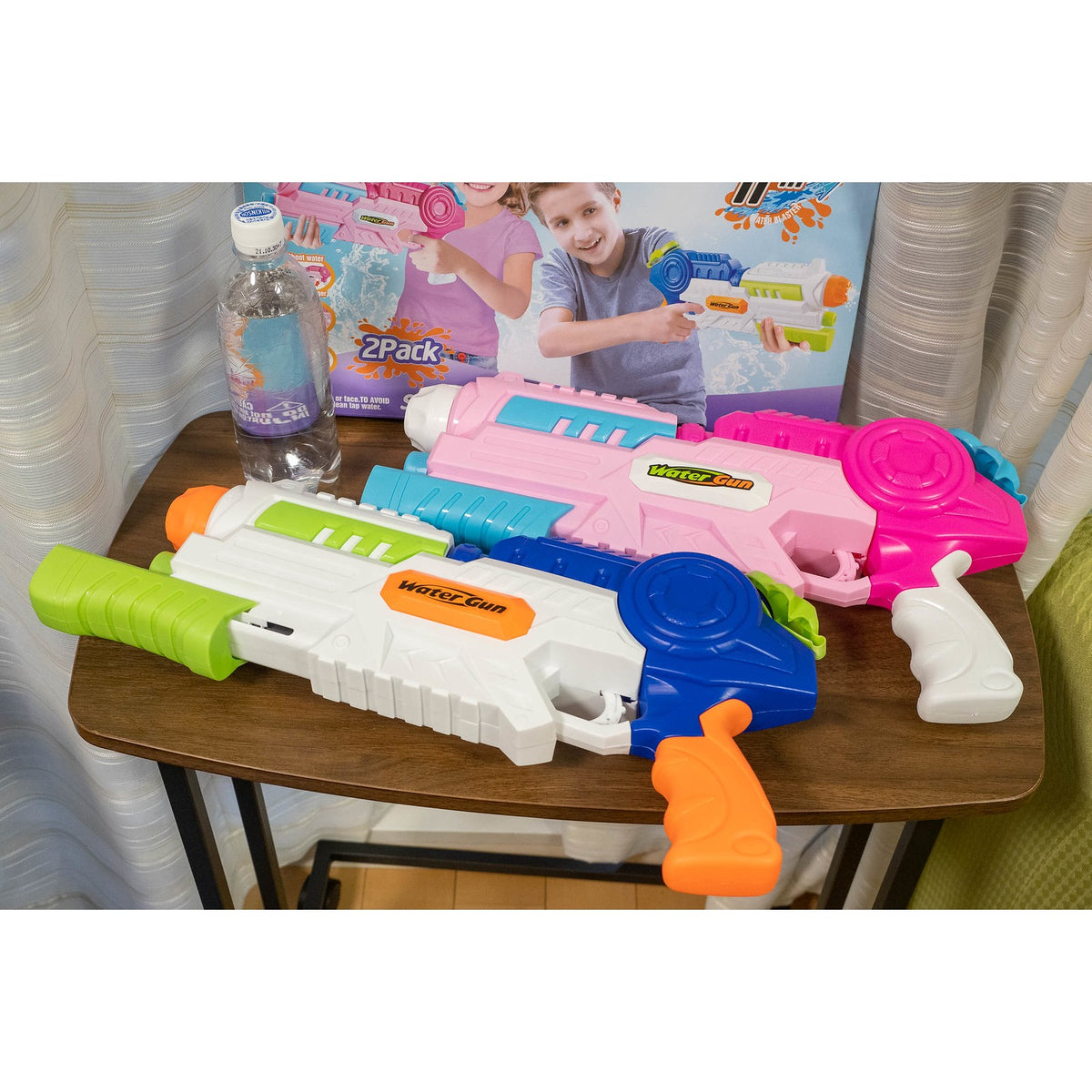 Pistol cu Apa pentru Copii si Adulti, Set 2 Bucati cu Pompa de Inalta Presiune si Rezervor Mare, Jucarie de Vara pentru Piscina si Plaja, 1000 ml, Roz si Albastru, 6 Ani+