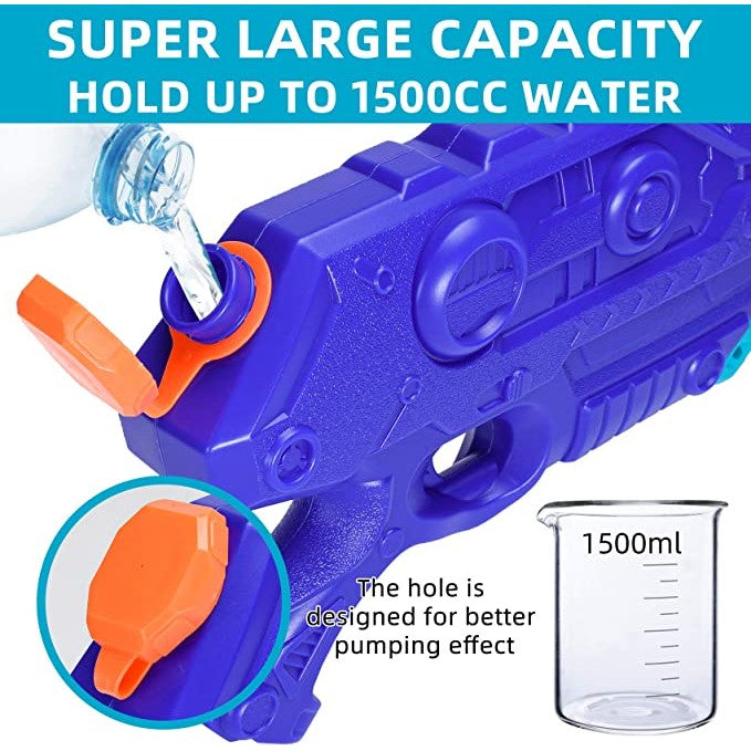 Pistol Cu Apa Tip Pusca Pentru Copii, Rezervor Mare 1500 ml, Sistem Cu Presiune Si Maner Ergonomic, Material Plastic Rezistent, 3 Ani+, Bleumarin, 44 cm
