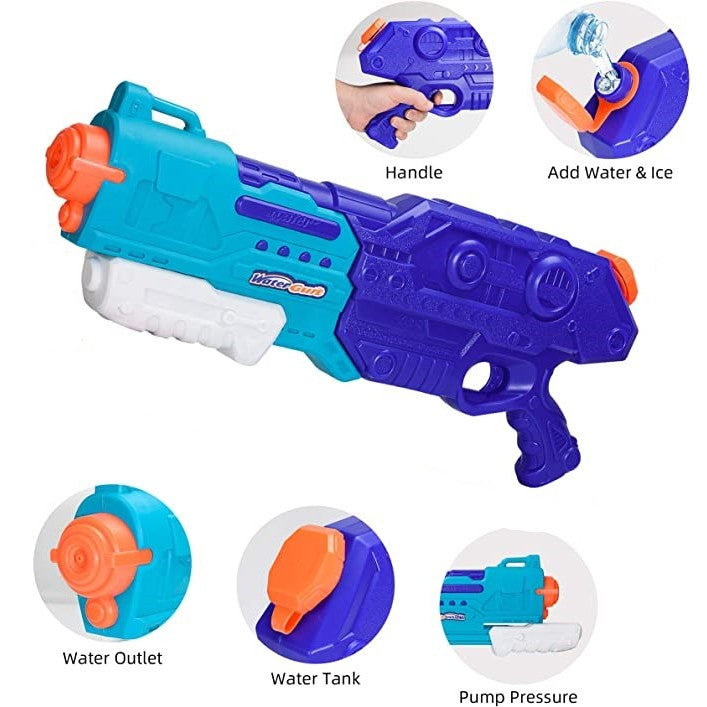Pistol Cu Apa Tip Pusca Pentru Copii, Rezervor Mare 1500 ml, Sistem Cu Presiune Si Maner Ergonomic, Material Plastic Rezistent, 3 Ani+, Bleumarin, 44 cm