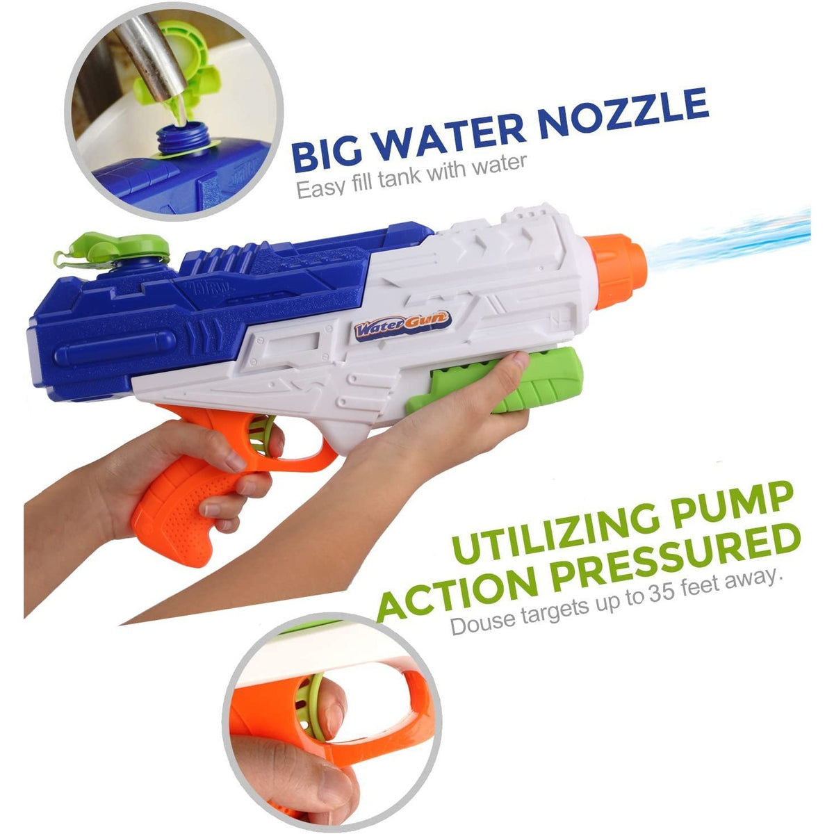Set 2 Pistoale cu Apa pentru Copii si Adulti, Mecanism cu Pompa si Tragaci, Jucarie Exterior pentru Piscina si Plaja, Capacitate 1200 ML, Roz/Albastru