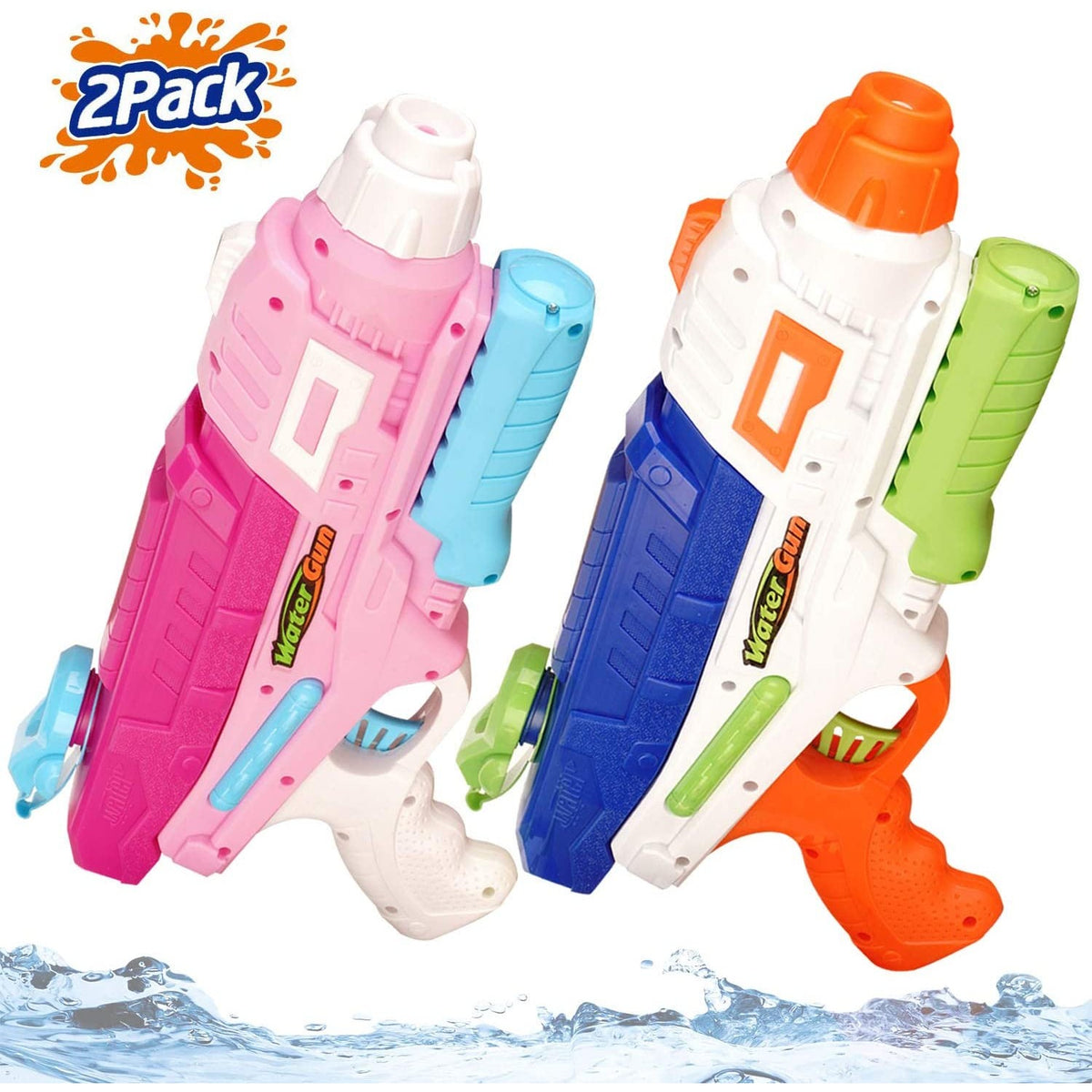 Set 2 Pistoale cu Apa pentru Copii si Adulti, Jucarie de Vara cu Pompa de Inalta Presiune, Rezervor Mare Anti-Scurgere, pentru Piscina sau Plaja, 600 ml, Roz si Albastru