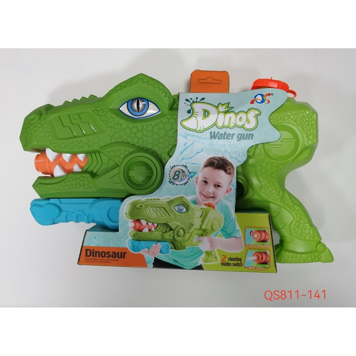 Pistol cu Apa pentru Copii si Adulti, Model Tiranozaur cu 3 Duze de Pulverizare, Pompa Inalta Presiune, pentru Piscina si Plaja, Verde, 1440 ml