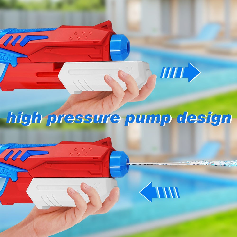 Pistol cu Apa pentru Copii si Adulti, Mecanism cu Pompa si Rezervor, Jucarie de Vara pentru Piscina si Plaja, Plastic, 300 ml, Albastru/Rosu