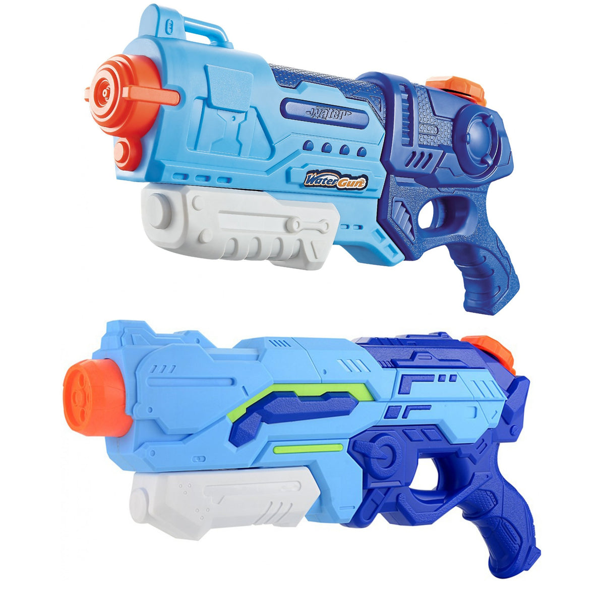 Pistol cu Apa pentru Copii si Adulti, Set 2 Bucati cu Pompa de Inalta Presiune si Rezervor Mare, Jucarie de Vara pentru Piscina sau Plaja, 6 Ani+, Albastru, 1200 ml si 900 ml