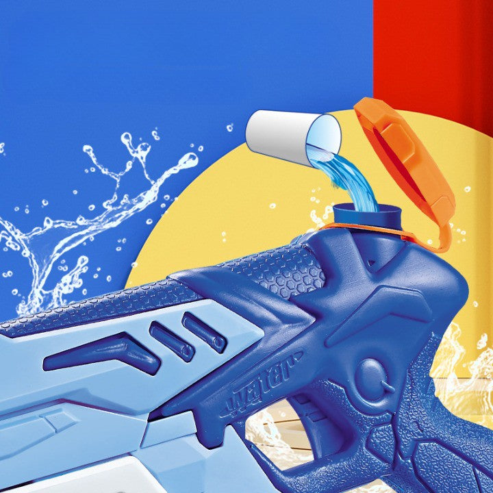 Pistol cu Apa pentru Copii, Pusca de Jucarie cu Pompa si Rezervor 300ml, Maner Ergonomic pentru Piscina sau Plaja, Plastic Rezistent, 31.5 cm, Albastru/Alb