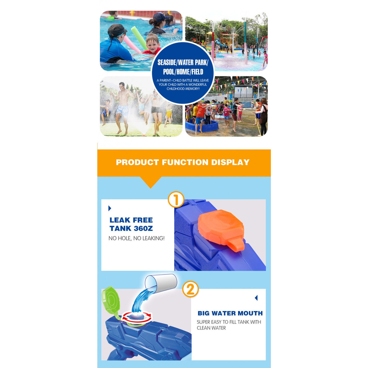 Pistol cu Apa pentru Copii si Adulti, Jucarie de Vara cu Pompa de Inalta Presiune si Rezervor, Plastic Rezistent, 300 ml, Albastru, 6 Ani+