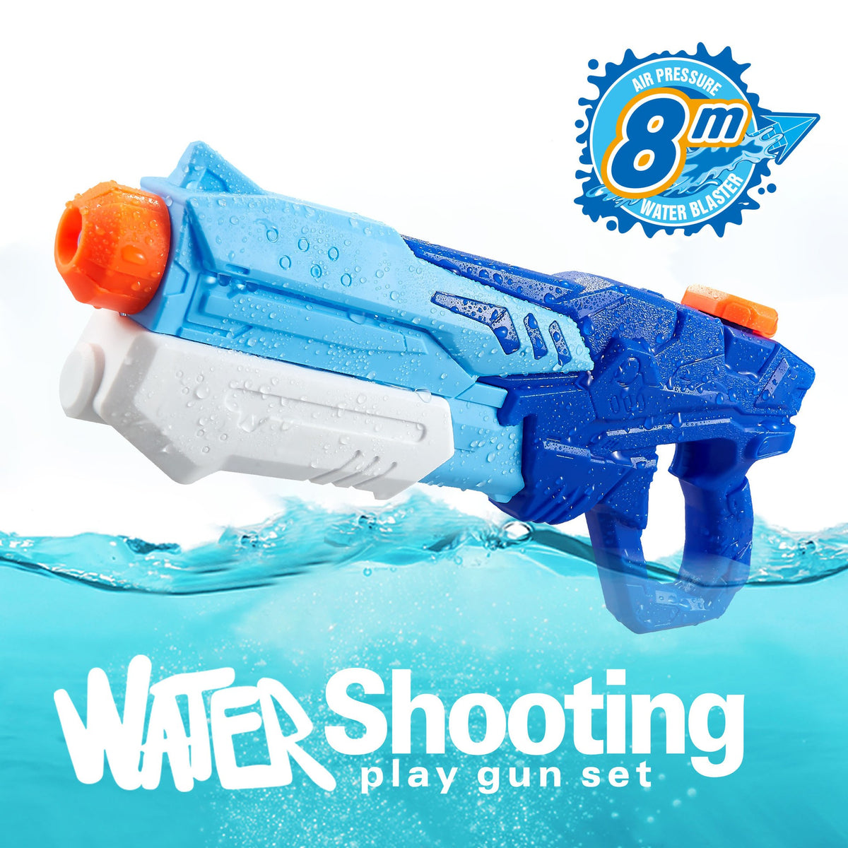 Pistol cu Apa pentru Copii si Adulti, Mecanism cu Pompa de Inalta Presiune pentru Piscina sau Plaja, Rezervor Anti-Scurgere, Albastru, 600 ml