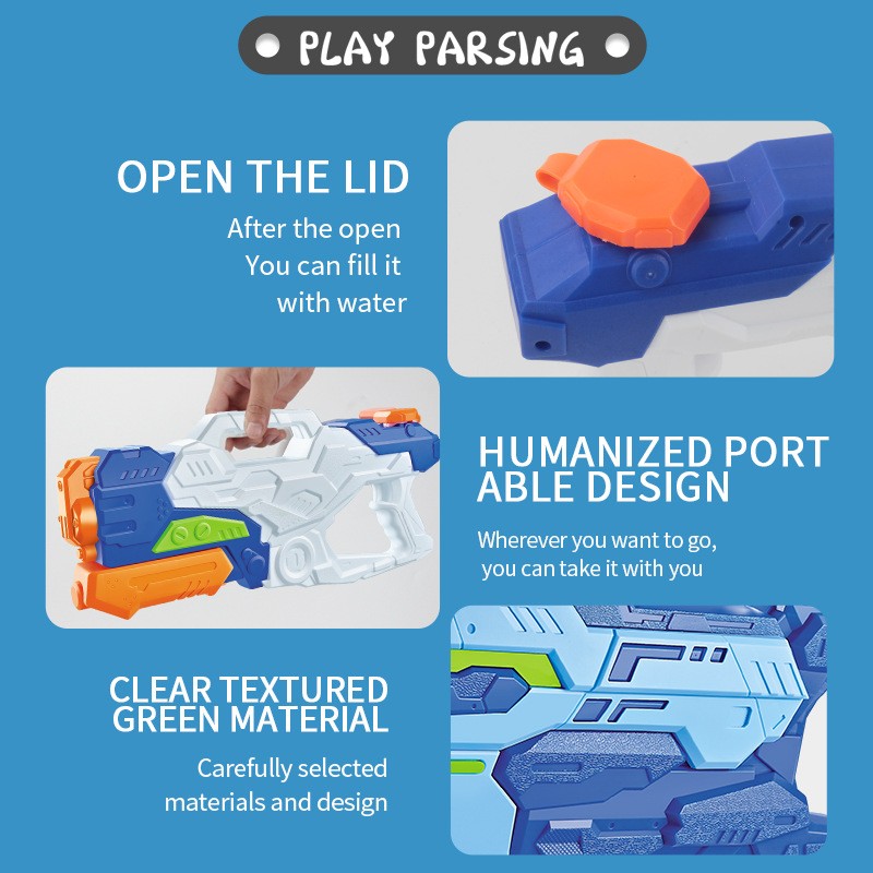 Pistol cu Apa pentru Copii si Adulti, Jucarie pentru Piscina si Plaja cu Pompa de Inalta Presiune, 4 Duze de Pulverizare, Design Anti-Scurgere, Albastru, 1500 ml