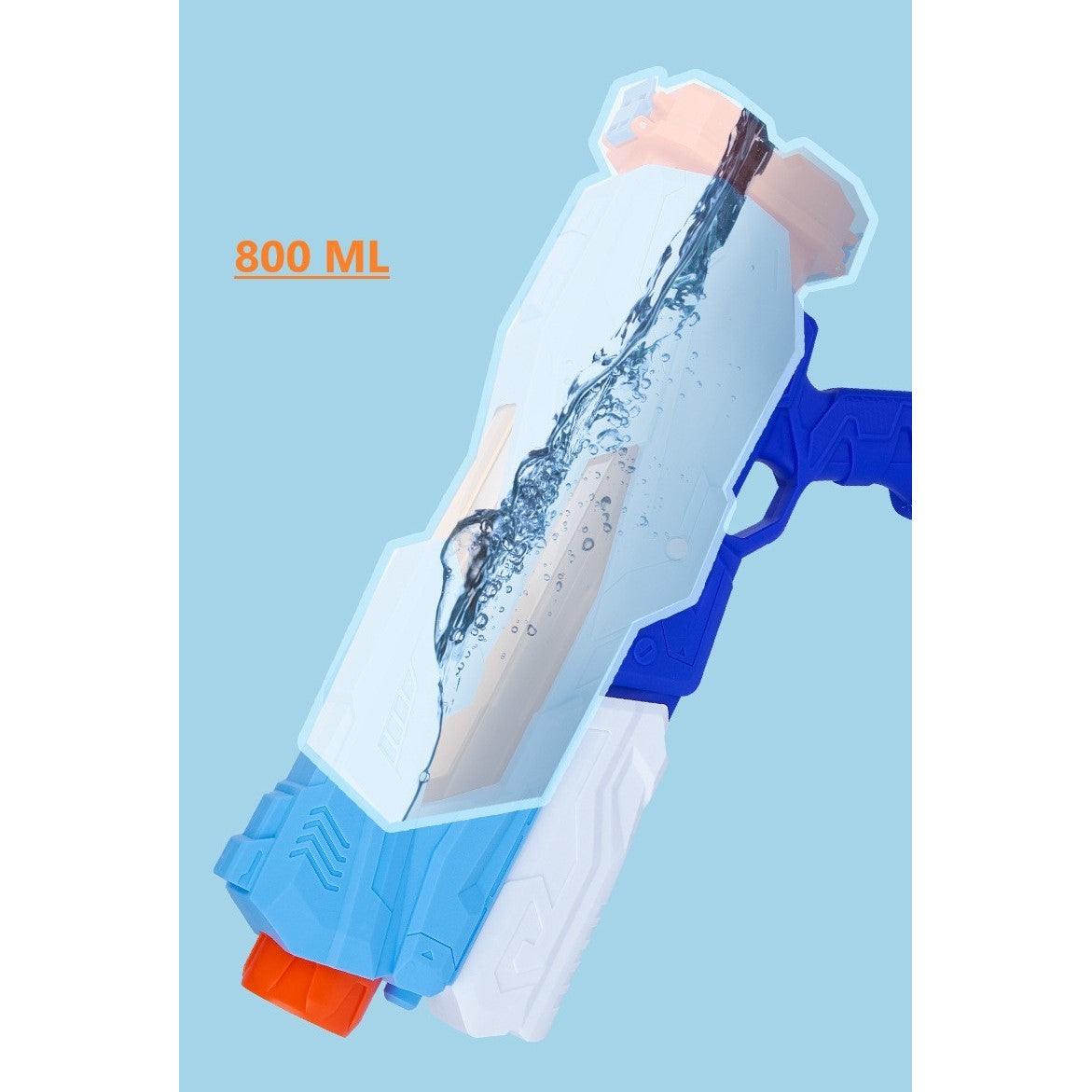Pistol cu Apa pentru Copii si Adulti, Jucarie de Vara pentru Piscina si Plaja, Sistem Quick Fill cu Pompa de Inalta Presiune, 5 Duze, Rezervor 800 ml, Albastru, 6 Ani +
