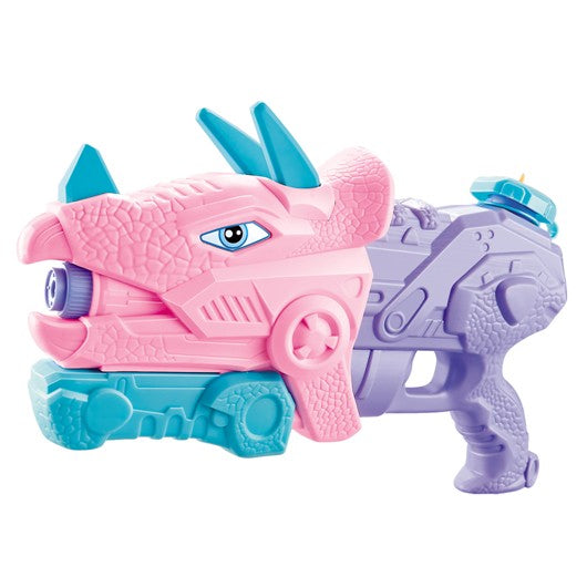 Pistol cu Apa pentru Copii si Adulti, Model Dinozaur Triceratops cu 3 Duze de Pulverizare, Jucarie pentru Piscina si Plaja, 6 Ani+, Rezervor 640 ml, Roz
