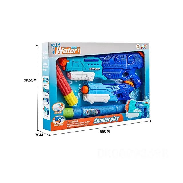 Pistol cu Apa pentru Copii si Adulti, Mecanism cu Pompa de Inalta Presiune, Rezervor Mare Anti-Scurgere, Set 2 Bucati, Albastru, 900 ml si 300 ml