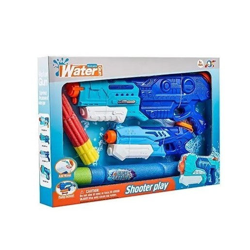 Pistol cu Apa pentru Copii si Adulti, Mecanism cu Pompa de Inalta Presiune, Rezervor Mare Anti-Scurgere, Set 2 Bucati, Albastru, 900 ml si 300 ml