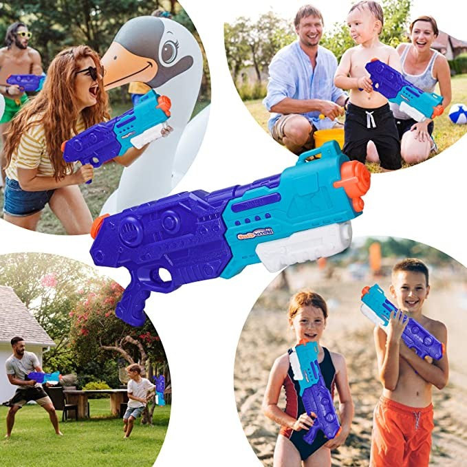 Pistol cu Apa pentru Copii si Adulti, Mecanism cu Pompa de Inalta Presiune, Rezervor Mare Anti-Scurgere, Set 2 Bucati, Albastru, 900 ml si 300 ml