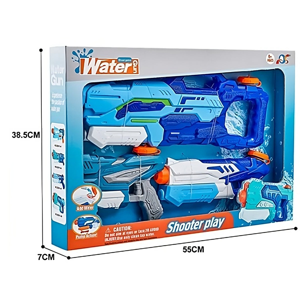 Set 3 Pistoale cu Apa pentru Copii si Adulti, Mecanism cu Pompa de Inalta Presiune si Tragaci, Jucarie de Vara pentru Piscina si Plaja, Albastru, 3 Bucati, 1 x 1000 ml + 2 x 300 ml
