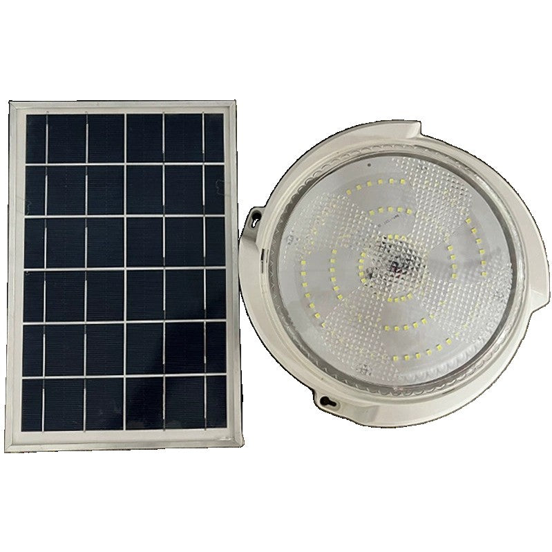 Plafoniera Solara 100W, Lampa LED de Interior si Exterior cu Telecomanda, Panou Solar 6V, 120 LED-uri, Flux Luminos 9000 lm, Cablu 4.6 m, Lumina Alba Rece 6000K, Diametru 240 mm
