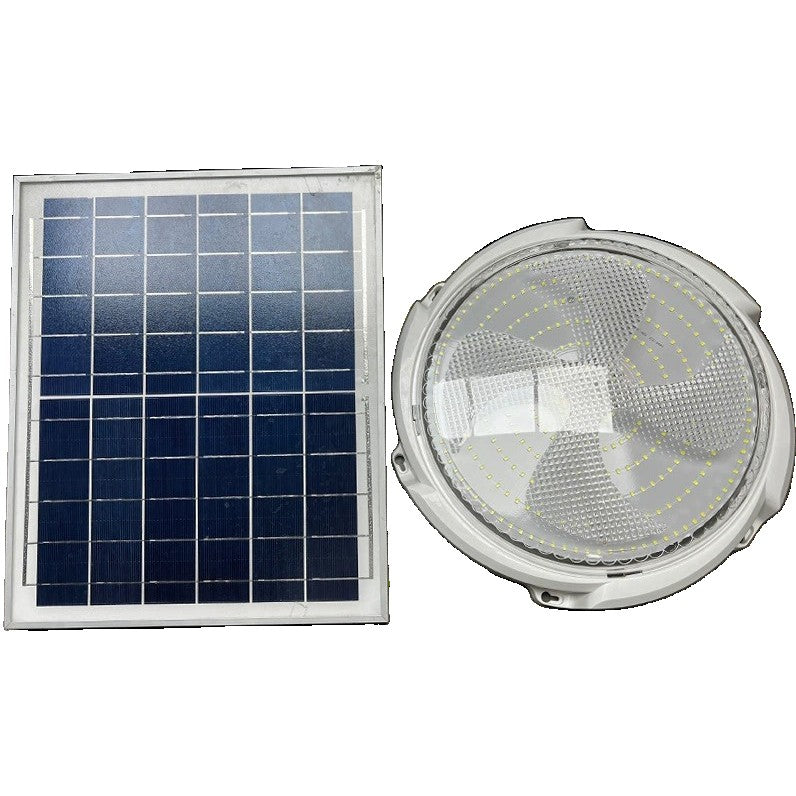 Plafoniera Solara LED 200W, Lampa Plafon Exterior cu Panou Solar si Telecomanda, 330 LED-uri, Flux Luminos 18000 Lm, Cablu 4.6 m, Protectie IP65, Diametru 320 mm, Lumina Alb Rece 6000K