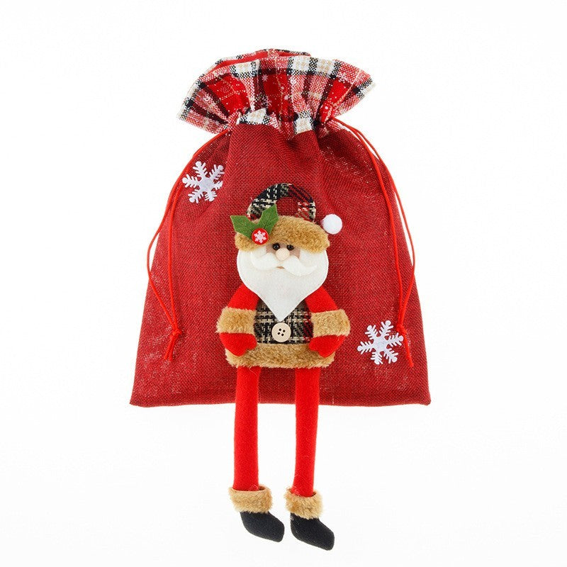 Sac Cadou Tematic Mos Craciun, Inchidere cu Siret, Material Textil Reutilizabil, Imprimeu Festiv, Rosu, 30x25 cm