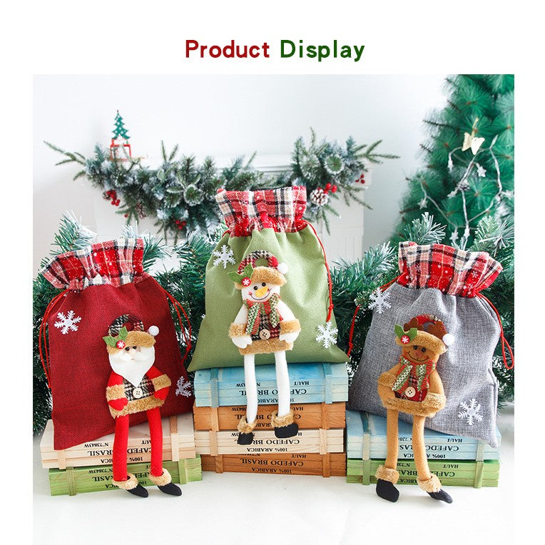 Sac Pentru Cadouri De Craciun, Model Ren Cu Detalii Festive, Material Textil Reutilizabil, 30x25 cm, Gri