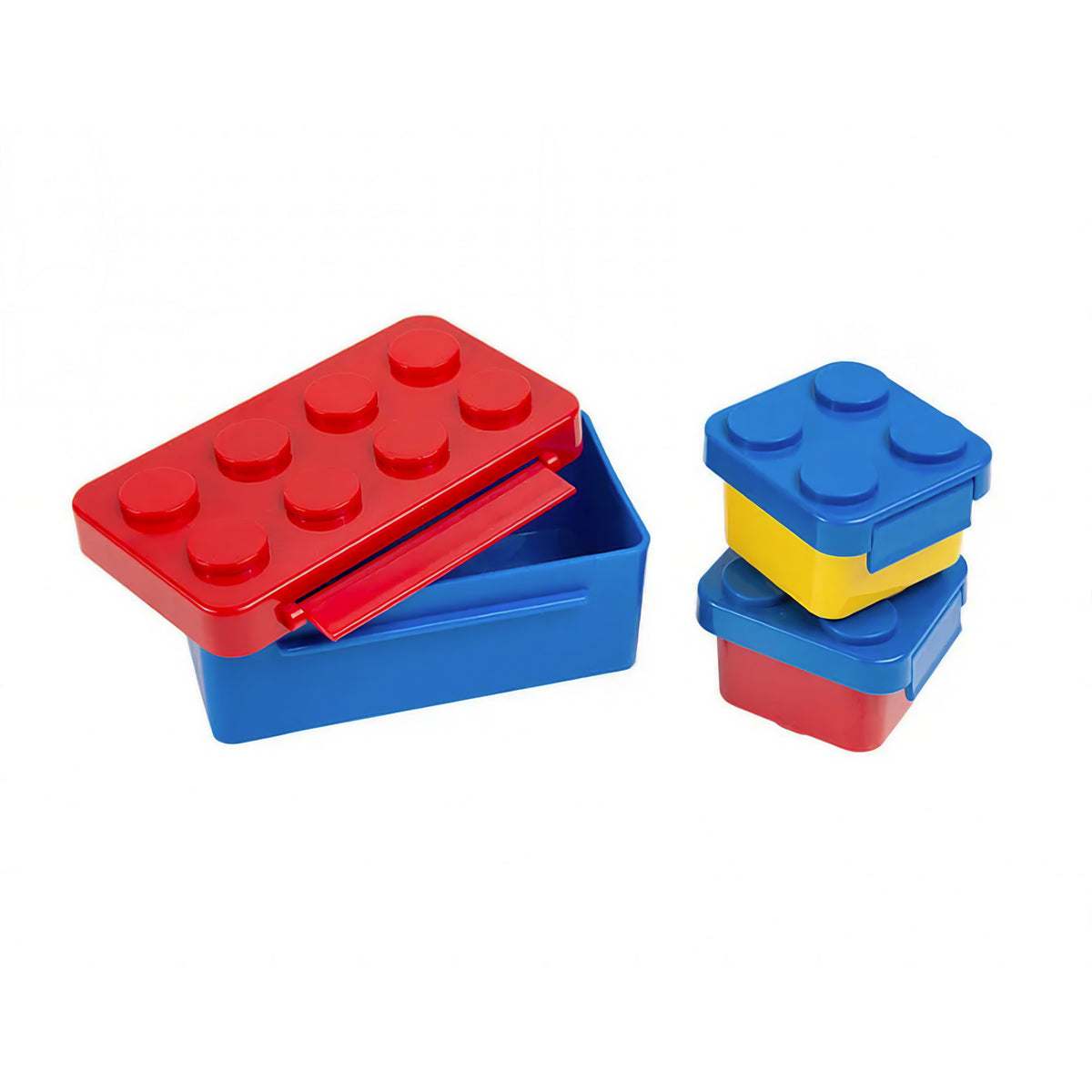 Set Caserole Pranz Interactive, Recipiente Mancare Model Cuburi De Construit, Inchidere Ermetica, Plastic Fara BPA, Multicolor, 3 Piese, 1 x 650 ml si 2 x 250 ml