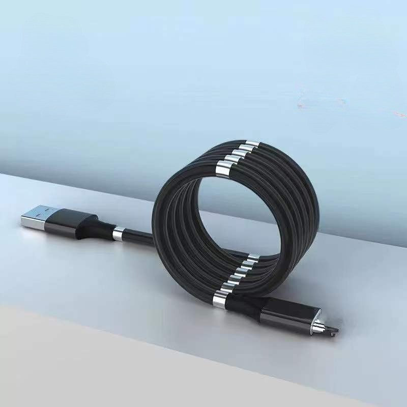 Cablu Incarcare Rapida si Date, Conector USB la Lightning pentru iPhone, Organizare cu Absorbtie Magnetica, Silicon, 1 m, Negru