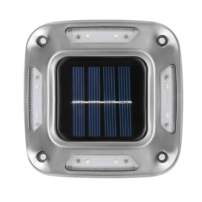 Lampa Solara LED pentru Gradina, 8 LED-uri, Protectie IP65, Montare Perete sau Pamant, ABS si Policarbonat, 9 x 9 cm, Alb Cald, Gri, Set 4 Bucati