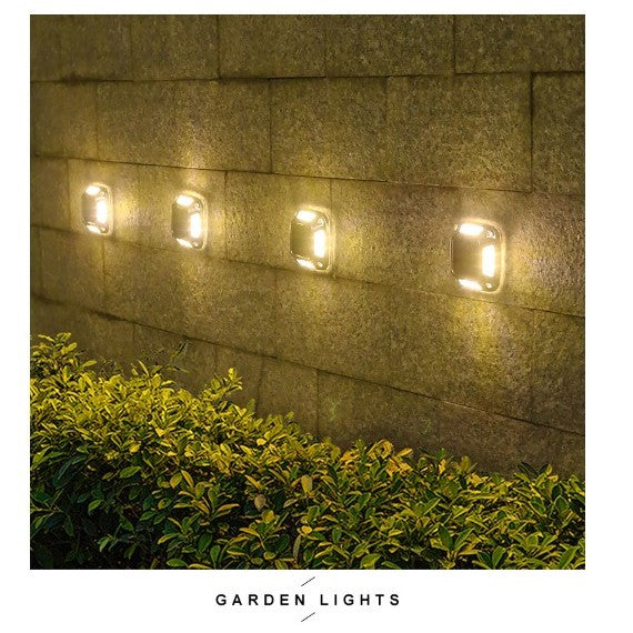Lampa Solara LED pentru Gradina, 8 LED-uri, Protectie IP65, Montare Perete sau Pamant, ABS si Policarbonat, 9 x 9 cm, Alb Cald, Gri, Set 4 Bucati