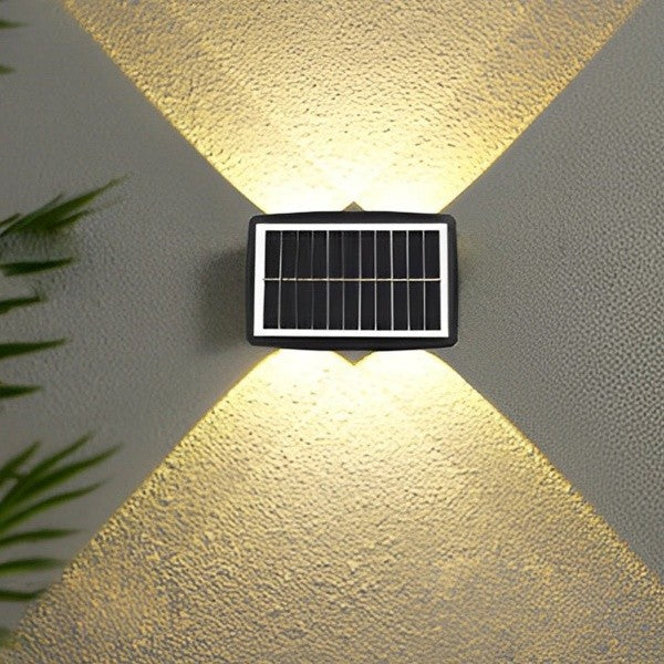 Lampa Solara LED Bidirectionala pentru Perete, Iluminat Exterior Dreptunghiular, Senzor de Lumina, Rezistenta la Apa IP65, 6 LED-uri, ABS, Alb Rece, 20.5x10 cm