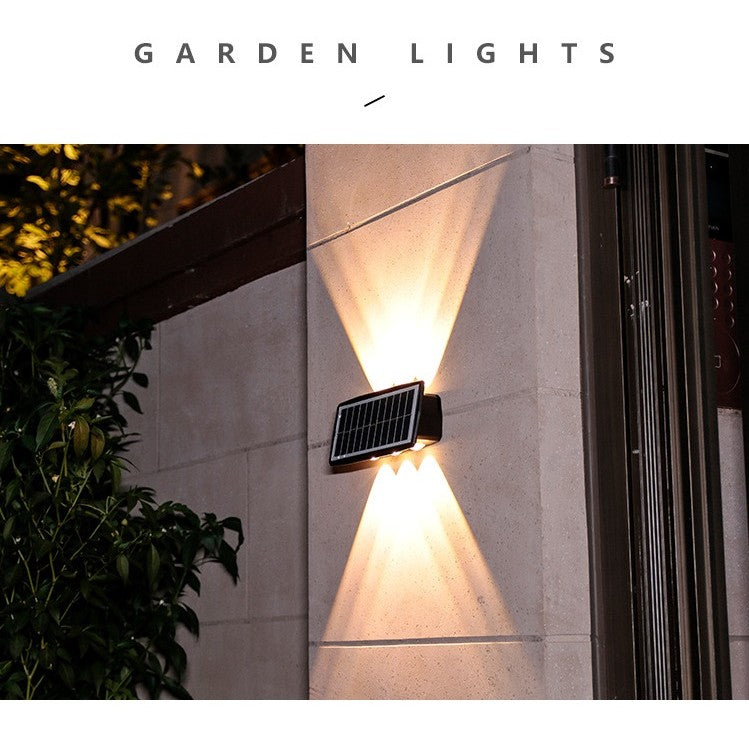Lampa Solara LED Bidirectionala pentru Perete, Iluminat Exterior Dreptunghiular, Senzor de Lumina, Rezistenta la Apa IP65, 6 LED-uri, ABS, Alb Rece, 20.5x10 cm