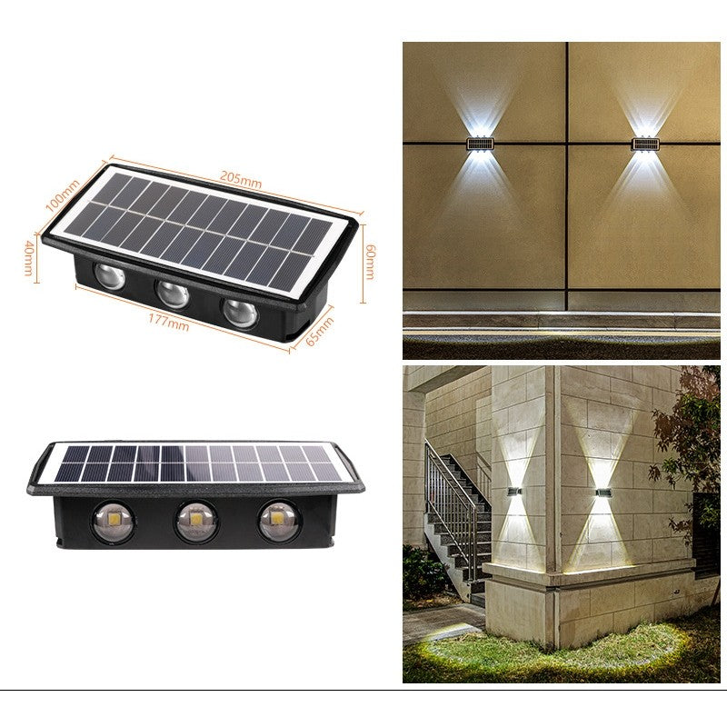 Lampa Solara LED Bidirectionala pentru Perete, Iluminat Exterior Dreptunghiular, Senzor de Lumina, Rezistenta la Apa IP65, 6 LED-uri, ABS, Alb Rece, 20.5x10 cm