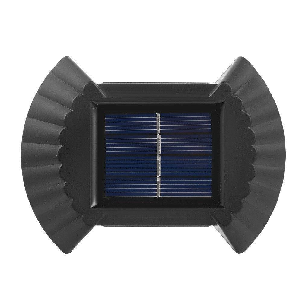 Set 4 Aplice Solare LED Bidirectionale pentru Perete, Lampi de Exterior Rezistente la Apa IP65, Forma Funda cu 8 LED-uri, Autonomie 8-12 Ore, Material ABS si PC, 10 x 7.5 cm, Alb Rece