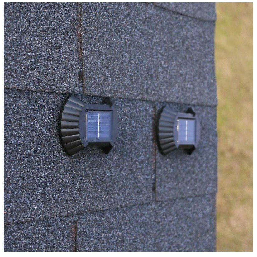 Set 4 Aplice Solare LED Bidirectionale pentru Perete, Lampi de Exterior Rezistente la Apa IP65, Forma Funda cu 8 LED-uri, Autonomie 8-12 Ore, Material ABS si PC, 10 x 7.5 cm, Alb Rece
