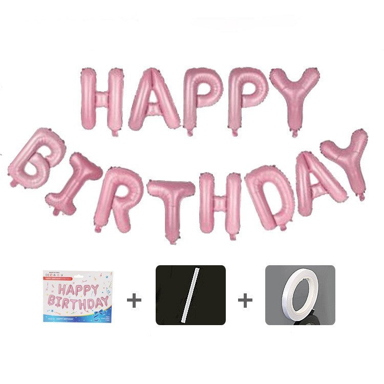 Set 13 Baloane Happy Birthday, Ghirlanda Aniversara din Folie Aluminiu, Litere Decor Petrecere, cu Pai Inclus, 40 cm, Roz Deschis