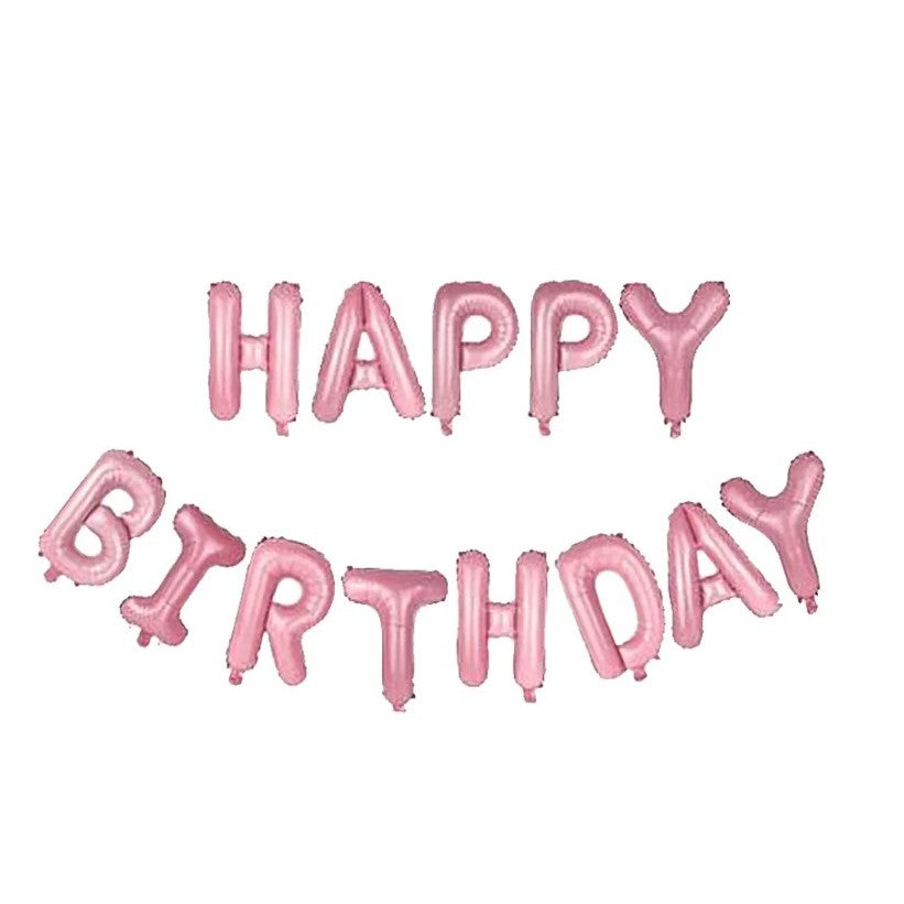 Set 13 Baloane Happy Birthday, Ghirlanda Aniversara din Folie Aluminiu, Litere Decor Petrecere, cu Pai Inclus, 40 cm, Roz Deschis