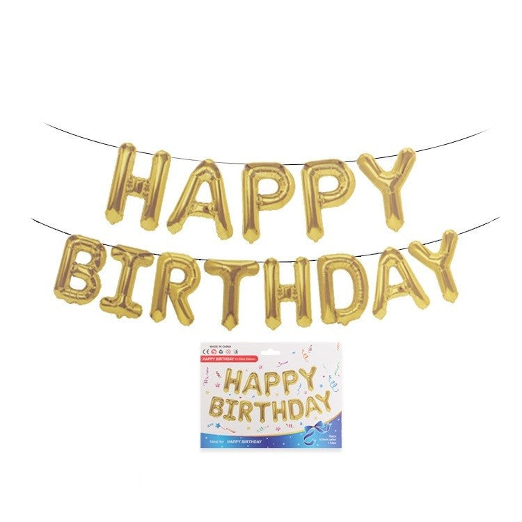 Set 13 Baloane Litere Happy Birthday, Ghirlanda Aniversara din Folie de Aluminiu, Umflare Aer sau Heliu, 40 cm, Auriu