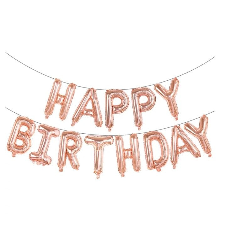 Set Baloane Litere Happy Birthday, Decoratiuni Petrecere Aniversara, Folie Aluminiu, Roz Gold, 40 cm