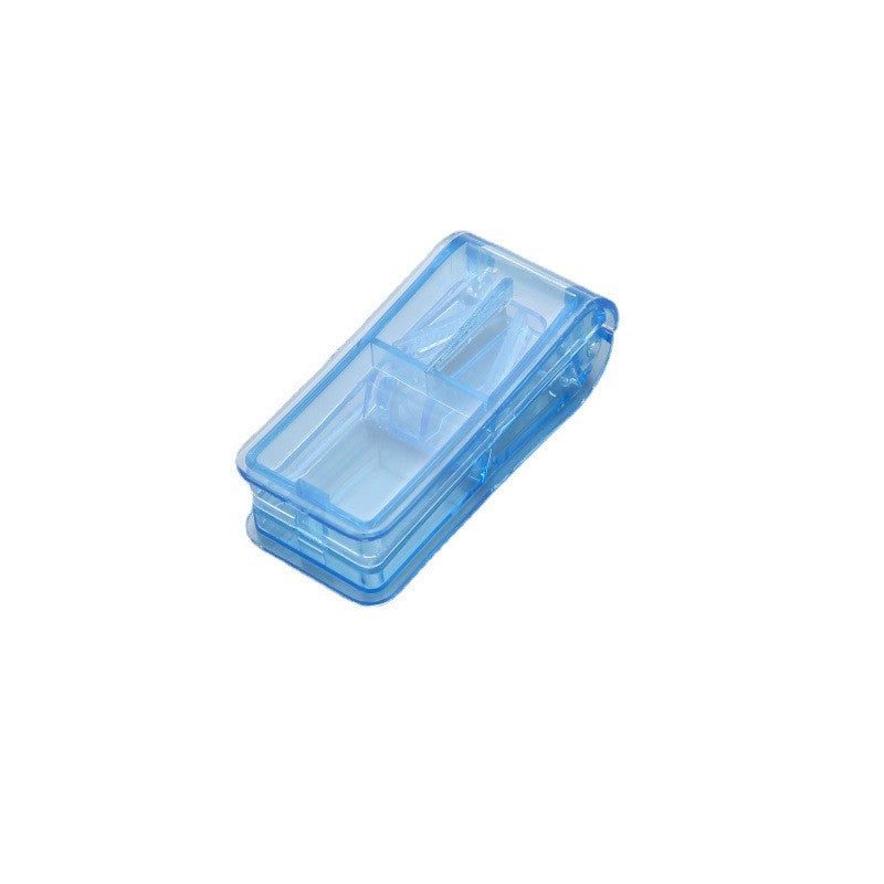 Dispozitiv Multifunctional pentru Taiat si Sfaramat Pastile, Divizor Medicamente cu Compartiment Depozitare, Plastic Non-Toxic, Design Portabil, Albastru