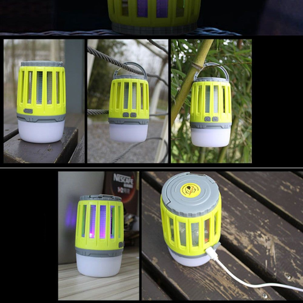 Lampă Anti-Insecte și Felinar 2în1, Distrugător Insecte cu UV și Șoc Electric, Rezistență la Apă IPX6, Încărcare USB, 200 Lumeni, 8.5 x 13.3 cm, Verde