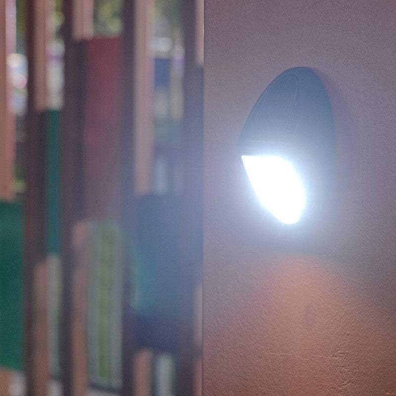 Aplica Solara LED de Perete, Lampa Exterior Ovala cu Senzor de Lumina, Protectie IP65, 10 LED-uri, Autonomie 8-10 Ore, Plastic, 12 x 7.5 cm, Alb Rece