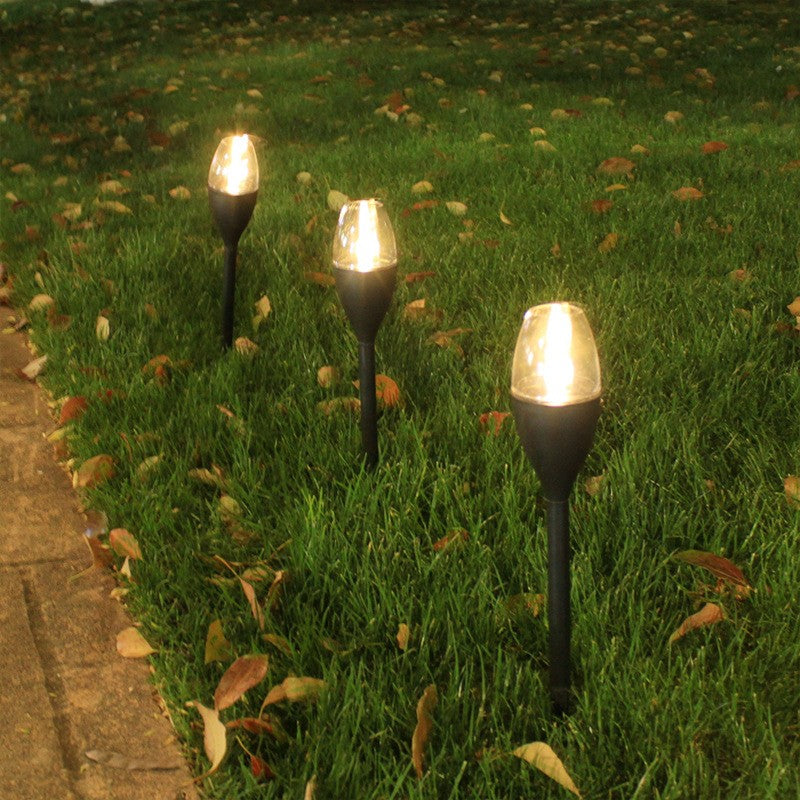 Lampa Solara LED pentru Gradina, Efect Flacara si Design Pahar de Vin, Protectie IP65 Rezistenta la Intemperii, ABS si PVC, Inaltime 37.5 cm, Lumina Alb Cald, Negru, Set 10 Bucati
