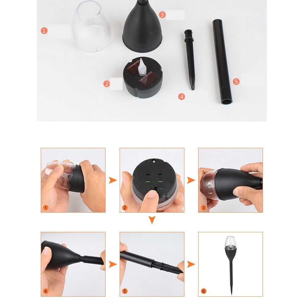 Lampa Solara LED pentru Gradina, Efect de Flacara, Tip Pahar de Vin, Protectie IP65, Senzor de Lumina, Material ABS si PVC, Inaltime 37.5 cm, Lumina Alb Rece, Negru, Set 10 Bucati