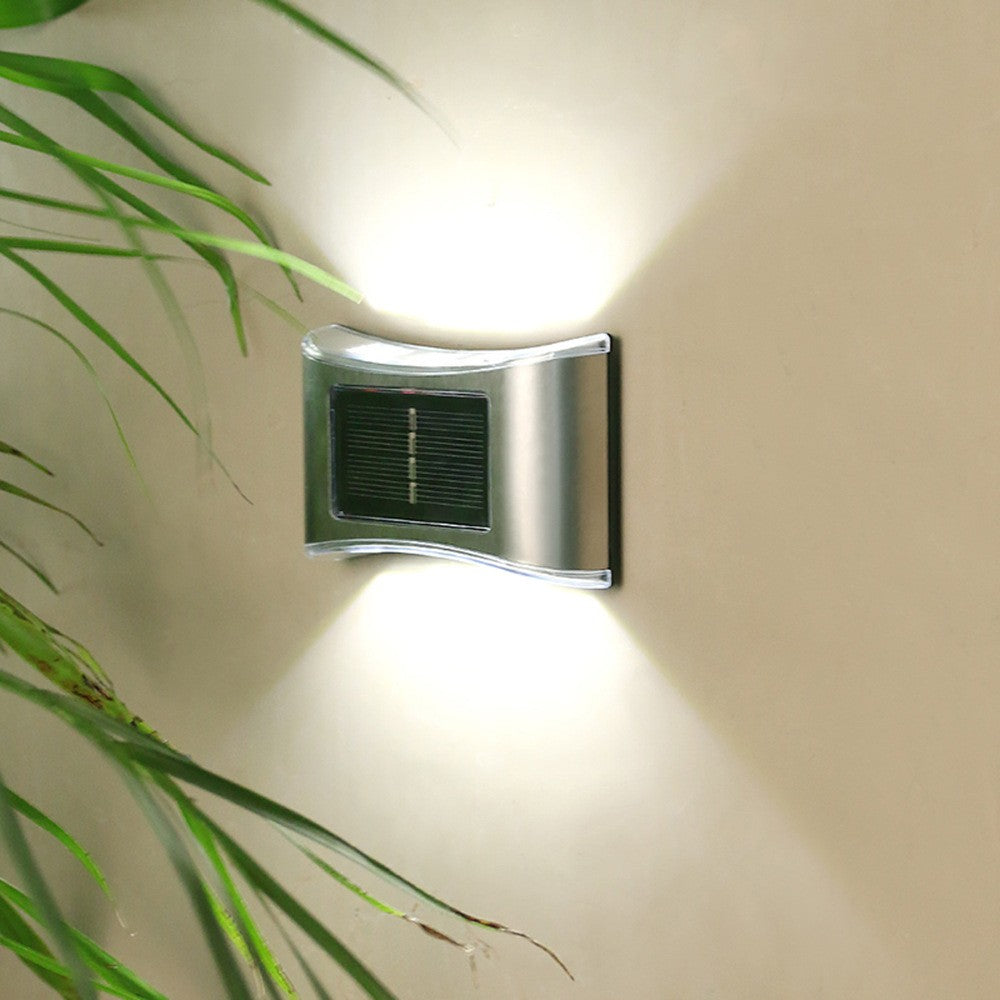 Set 4 Aplici Solare LED pentru Gradina, Senzor de Lumina, Rezistenta IP65, 6 LED-uri, Carcasa ABS si Policarbonat, 10 x 6.5 cm, Lumina Alb Rece, Gri