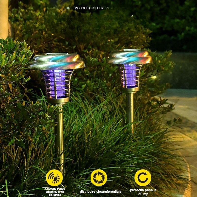 Lampa Solara Tip Torta Anti-Insecte si Tantari, Dispozitiv cu Lumina UV si Electrosoc, Rezistenta la Apa IP65, Material ABS, 1 LED, 48 x 14 cm, Gri